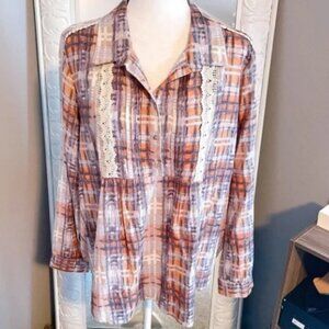 Tantrums Plaid Lace Detail Blouse - Size XL